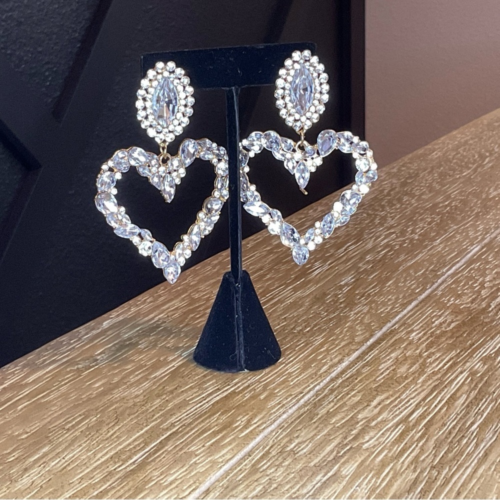Large Heart Rhinestone Earrings